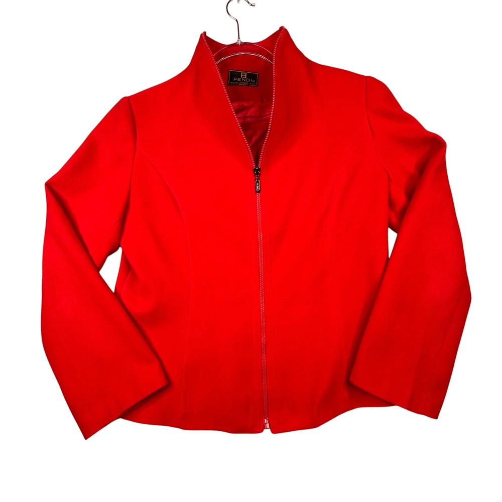 Fendi Maglia Red Zip Up Jacket Mock Neck Vintage Made in Italy Women's Blazer‎